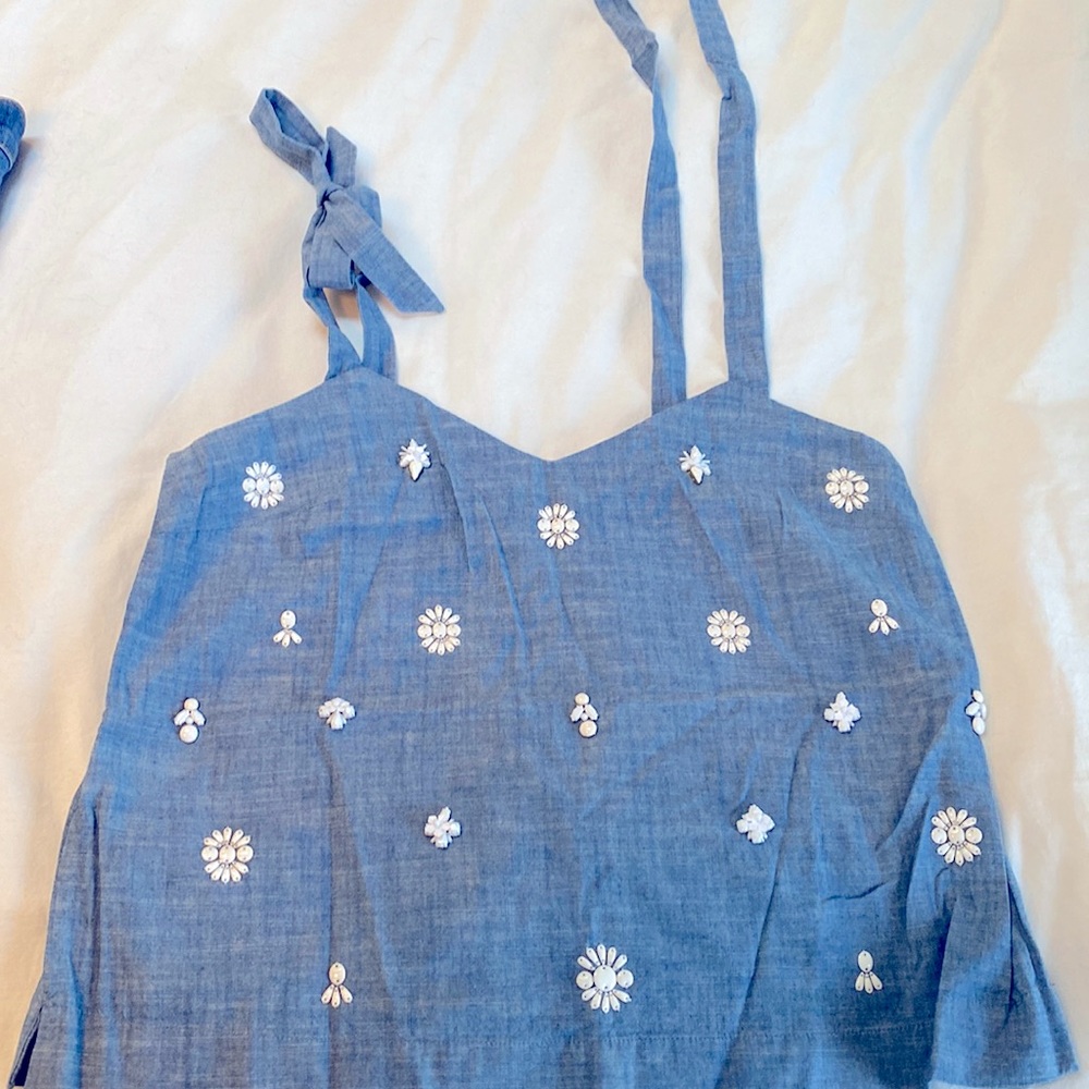Chambray Beaded Tank-Top